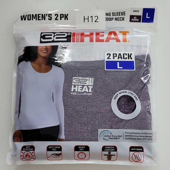NEW 32 Degrees Heat Based Layer Women's Long Sleeve Scoop Neck 2 Pack L - Picture 1 of 4